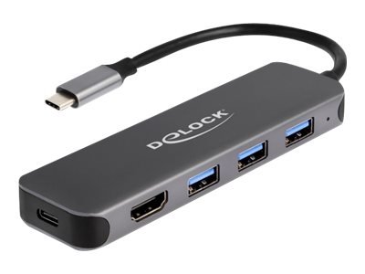 Delock Hub USB a 3 porte e uscita HDMI 4K con connessione USB Type-C e PD 85 Watt - USB 3.2 Gen 1 (3