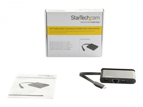 StarTech.com Adattatore multiporta USB C - Dock portatile USB-C con HDMI 4K - Pass-Through PD 3.0 da
