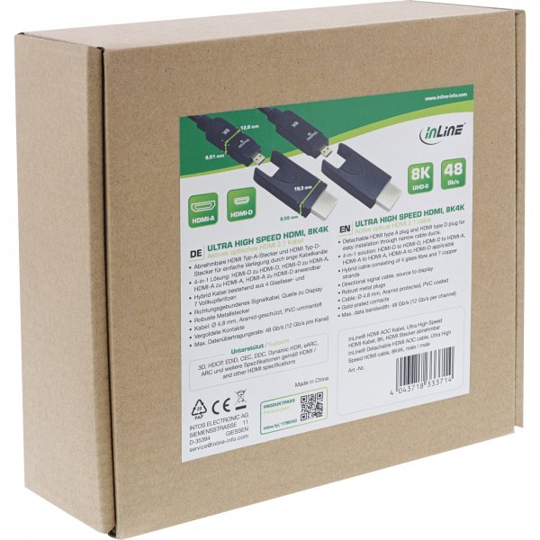 InLine Cavo HDMI AOC - Ultra High Speed 2.1 - staccabile - 8K - 20 m