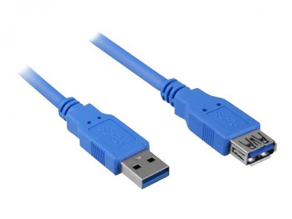 Sharkoon USB 3.0 M>F - 3 m - Maschio/Femmina - 5 Gbit/s - Blu