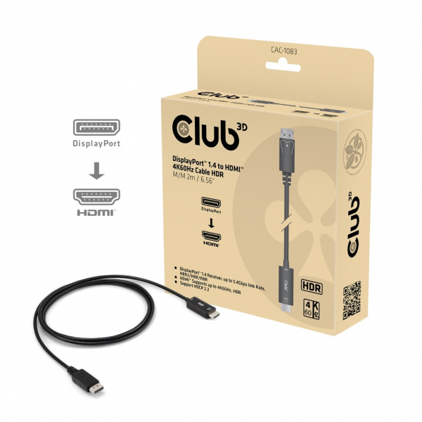 Club 3D Kabel DisplayPort 1.4> Hdmi HDR 4K60Hz aktiv - Cavo - Digitale/display/video