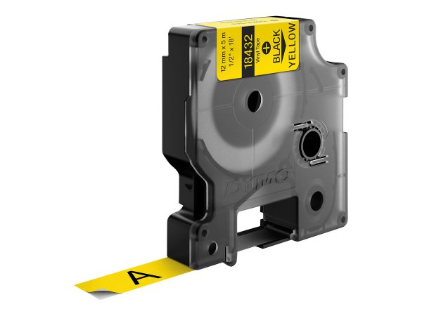 Dymo Rhino etichette industriali in vinile autoadesive | rotolo da 12 mm x 5,5 m | stampa nera su gi