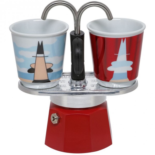 Bialetti Espressokocher Set Mini Express Magritte+ 2 Espressobecher