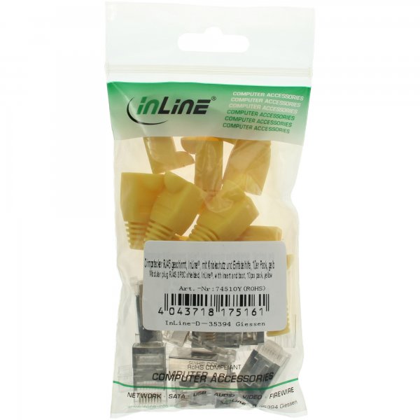 InLine Connettore a crimpare RJ45 schermato - antipiega - guida - giallo - 10pz.