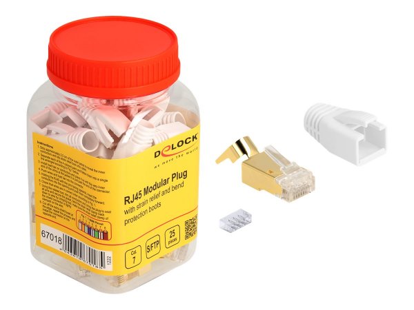 Delock Spina modulare RJ45 con scarico della trazione e protezioni antipiega per cavi rotondi Cat.7