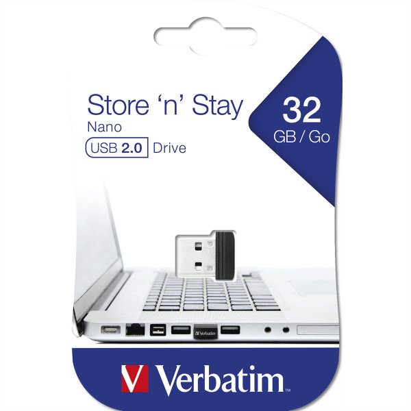 Verbatim Store 'n' Stay NANO - Memoria USB da 32 GB - Nero - 32 GB - USB tipo A - 2.0 - 10 MB/s - Se
