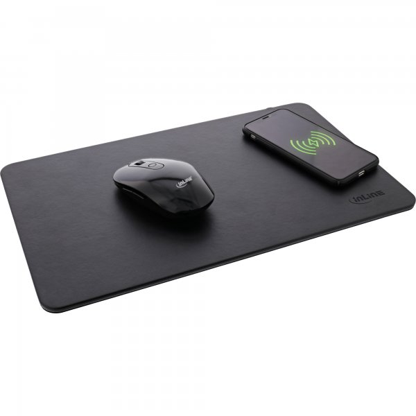 InLine Tappetino per mouse - ric. wireless (Qi) - pelle sint. - 370x225x7mm - nero