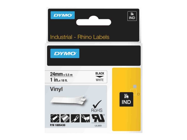 Dymo Rhino Etichette in vinile industriali | 24 mm x 5,5 m | Stampa nera su bianco | Autoadesive | p