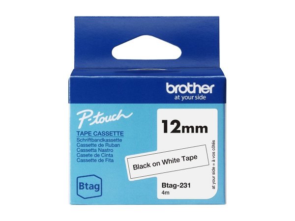 Brother Btag-231 - Schwarz auf Weiß - Rolle 1.2 cm x 4 m 1 Kassette n hängende