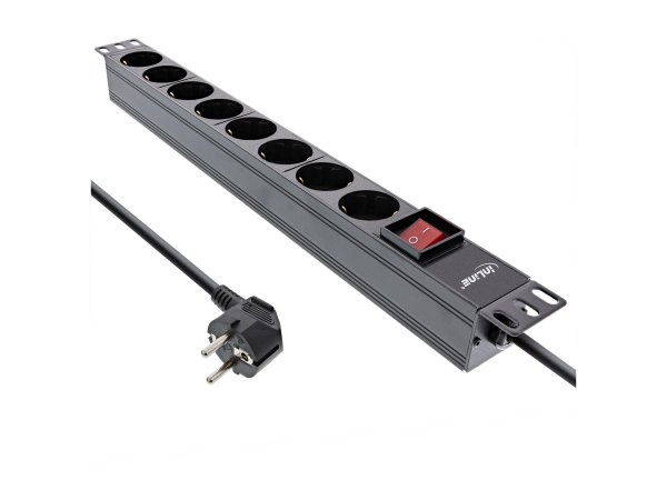 InLine Striscia di presa 19" - contatto a 8 vie - con interruttore - 2m - nero