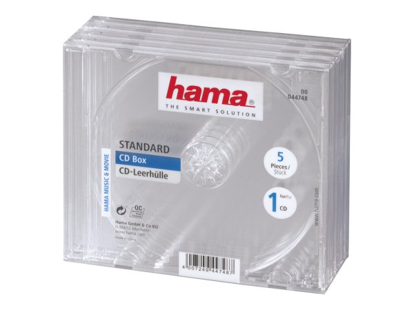 Hama CD/CD-ROM sleeves - clear - 5 pack - 1 dischi - Trasparente
