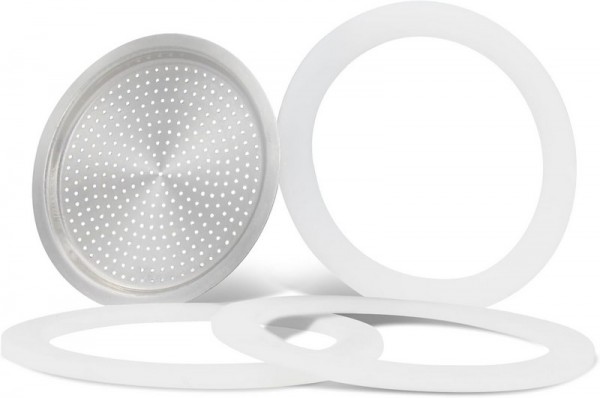 Bialetti Ricambio Brikka 3 Guarnizioni Silicone Bianco e 1 Filtro Alluminio 2 4 Tz 4 Pezzi