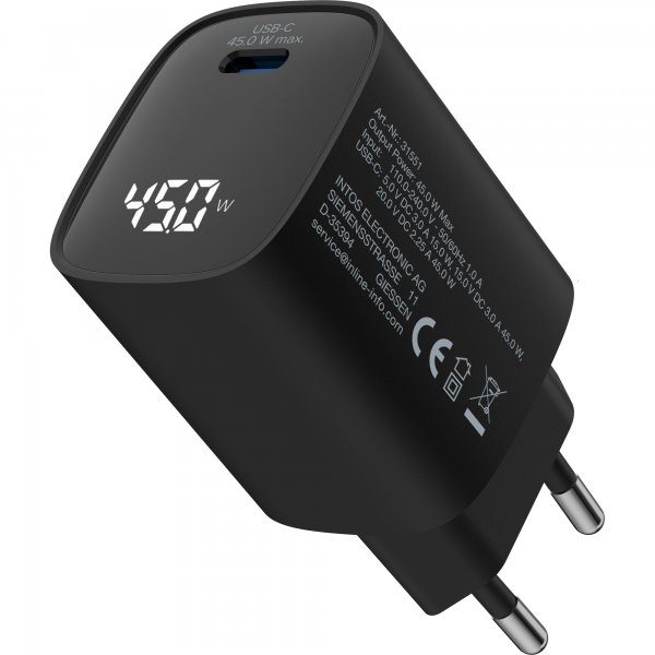 InLine InLineAlimentatore USB PD - caricatore GaN - 1 porte - USB-C - 45W - con display