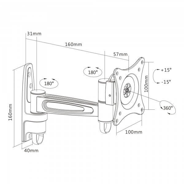 InLine Supporto a parete - per TFT fino a 69cm (27") - max. 15kg - braccio unico