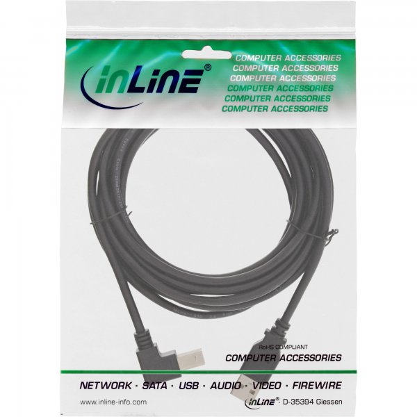 InLine Cavo USB 2.0 A maschio / B maschio - nero - Angolato v/ Basso - 3m