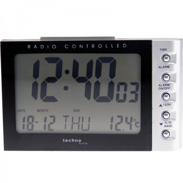 Technoline WT 188 - Orologio da tavolo digitale - Nero - Argento - Plastica - 12/24 ore - °C - LCD