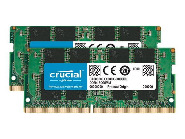 Crucial DDR4 - kit - 64 GB: 2 x 32 GB - SO DIMM 260-pin - 3200 MHz/PC4-25600 - CL22 - 1.2 V - senza