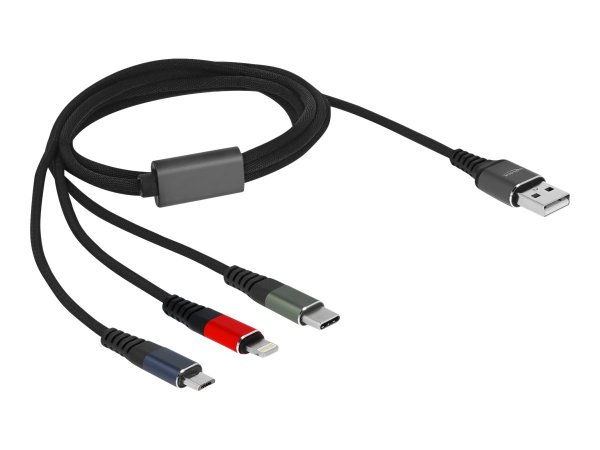 Delock Cavo di ricarica USB 3 in 1 Tipo-A a Lightning / Micro USB / USB Type-C da 1 m a 3 colori - 1