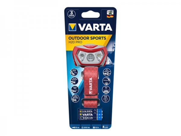 Varta Outdoor Sports H20 Pro - Torcia a fascia - Grigio - Rosso - Acrilonitrile butadiene stirene (A