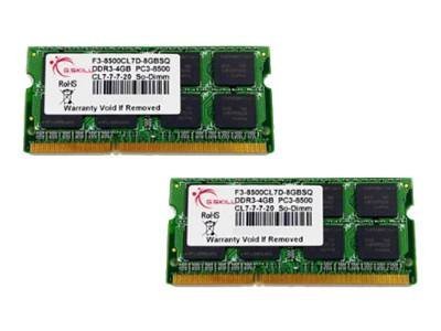 G.Skill 8GB DDR3-1066 SQ - 8 GB - 2 x 4 GB - DDR3 - 1066 MHz - 204-pin SO-DIMM