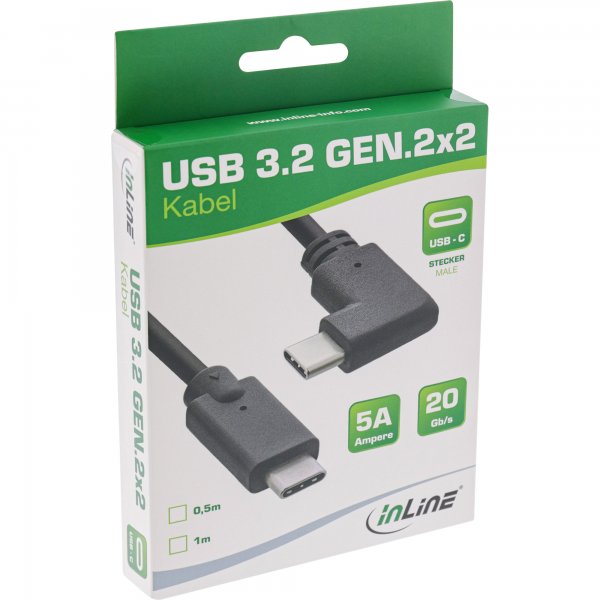 InLine Cavo USB 3.2 Gen.2 - spina/spina USB-C angolata - nero - 0,3m