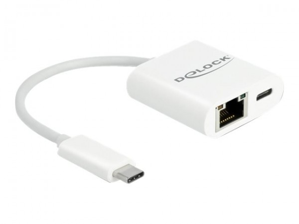 Delock Adattatore USB Type-C per Gigabit LAN 10/100/1000 Mbps con porta di alimentazione bianco - Ca
