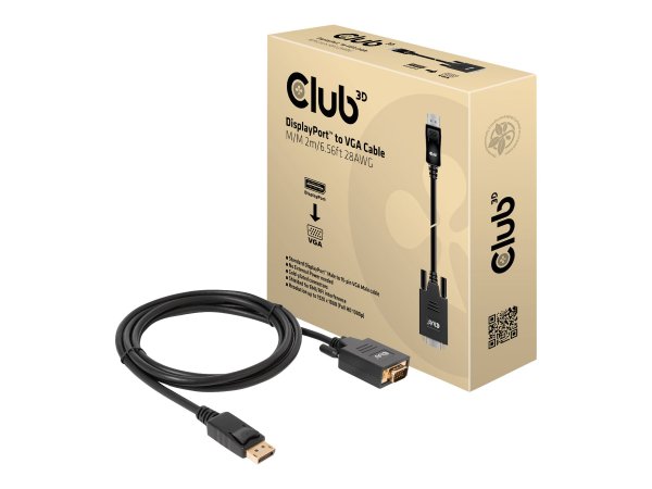 Club 3D CAC-1012 - 2 m - DisplayPort - VGA (D-Sub) - Maschio - Maschio - Dritto