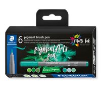 STAEDTLER Pigment Arts Brush Pen Greens & Turquoises - 6 colori - Verde - Turchese - Rotondo - Plast