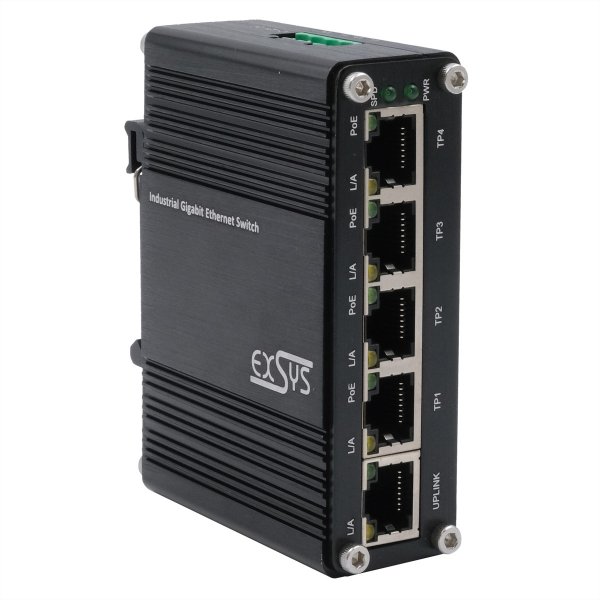 Exsys Switch Industrie Ethernet PoE 4x10/100/1000Tx 12-48VDC - Interruttore - 0,1 Gbps