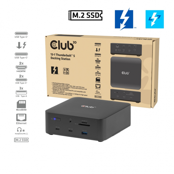 Club 3D Dockingstation 13-1 Thunderbolt 5 - M.2 Ssd 2x HDMI