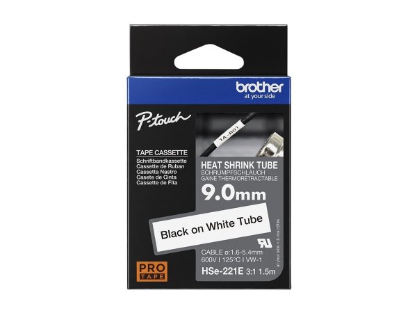 Brother HSE-221E - Nero su bianco - Tubo termorestringente - Cina - 9 mm - 69 mm - 155 mm
