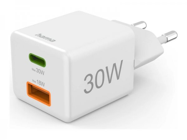 Hama Schnellladegerät 1x USB-C USB-A Mini-Ladegerät PD 30 W Weiß - Caricabatterie rapido