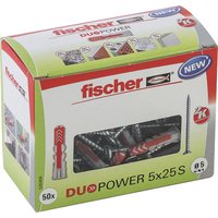 fischer DUOPOWER 5 x 25 S LD - Tassello di espansione - Cemento - Metallo - Grigio - Viti a croce -