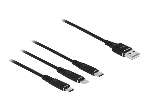 Delock Cavo di ricarica USB 3 in 1 Tipo-A a Lightning / Micro USB / USB Type-C da 30 cm nero - 0,3 m
