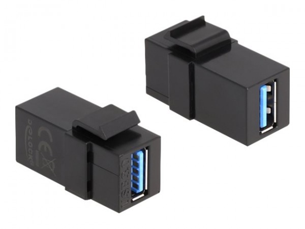 Delock Modulo Keystone USB 3.0 A femmina > USB 3.0 A femmina nero (1:1) - Piatto - Nero - USB A - US