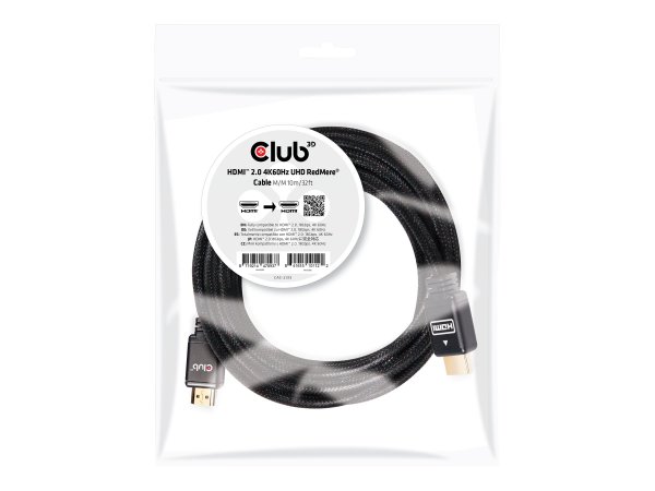 Club 3D HDMI 2.0 4K60Hz RedMere cable 10m/32.8ft - 10 m - HDMI tipo A (Standard) - HDMI tipo A (Stan
