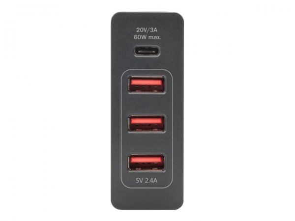 DIGITUS Caricabatterie USB universale 4 porte - USB Type-C™ - Interno - AC - 20 V - 1,2 m - Nero