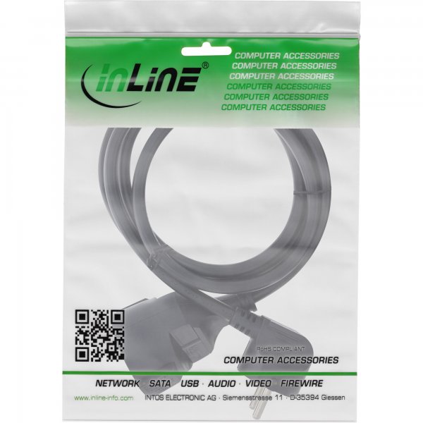 InLine Cavo alimentazione prolunga Sch.ko. angolato CEE-7/7 maschio/femmina - 3m