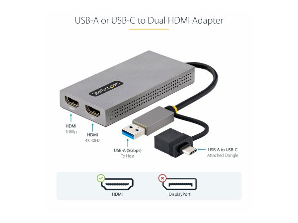 StarTech.com Adattatore USB 3.0 a HDMI - Scheda Video Esterna USB 3.0 a Doppio HDMI (1x 4K30Hz/1x 10