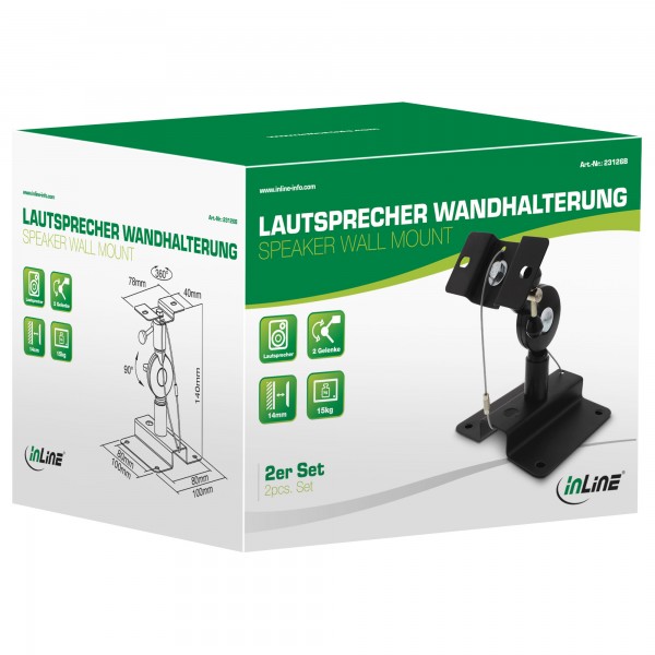 InLine Supporto a parete per diffusori - fino a 15kg - set da 2 - nero