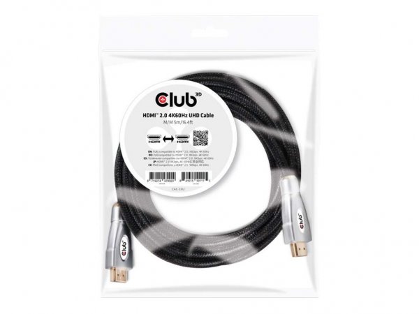 Club 3D HDMI 2.0 4K60Hz UHD Cable 5m/16.4ft - 5 m - HDMI tipo A (Standard) - HDMI tipo A (Standard)