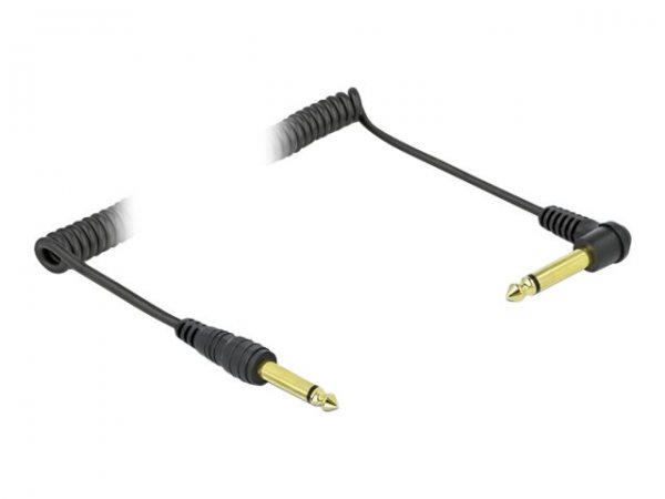 Delock Cavo a spirale da 6,35 mm a 2 pin Mono Jack maschio per Mono Jack maschio angolato da 2 m ner