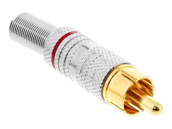 InLine Spina RCA a saldare - argento - anello rosso - per cavo 6mm