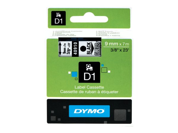 Dymo D1 etichette originali | stampa nera su trasparente | 9 mm x 7 m | autoadesive | per etichettat