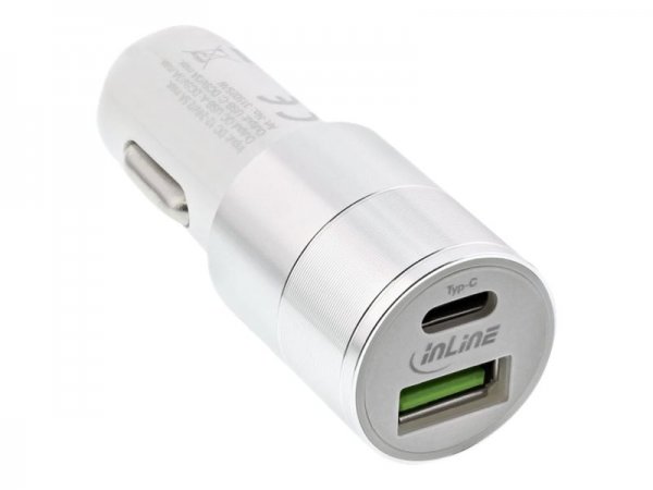 InLine Auto-Netzteil - 3 A - QC 3.0 - 2 Ausgabeanschlussstellen (USB, USB-C)