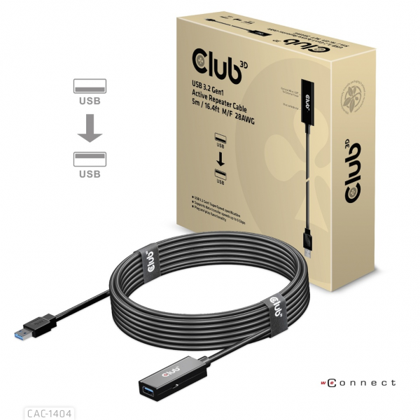 Club 3D CAC-1404 - 5 m - USB A - USB A - USB 3.2 Gen 1 (3.1 Gen 1) - 5 Gbit/s - Nero