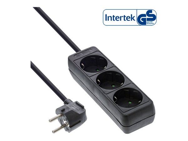 InLine Multipresa - 3x Shucko - con sicura - nero - cavo 5m,