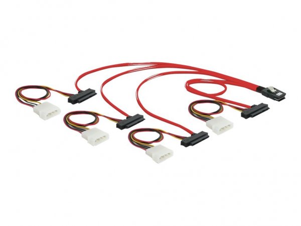 Delock Cable mini SAS 36pin to 4x SAS 29pin - Rosso - 0,5 m - Mini SAS 36pin/4 SAS 29pin + 5¼” Power