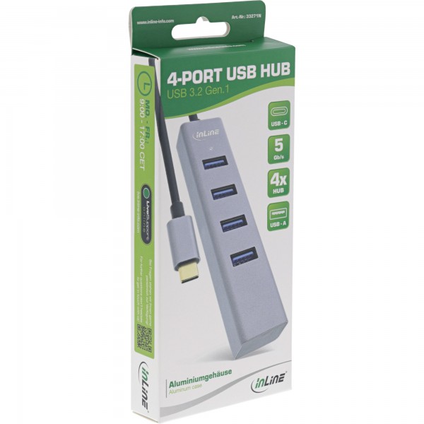 InLine USB-C 3.2 Multi Hub (4x USB-A 5Gb/s) - OTG - custodia in alluminio