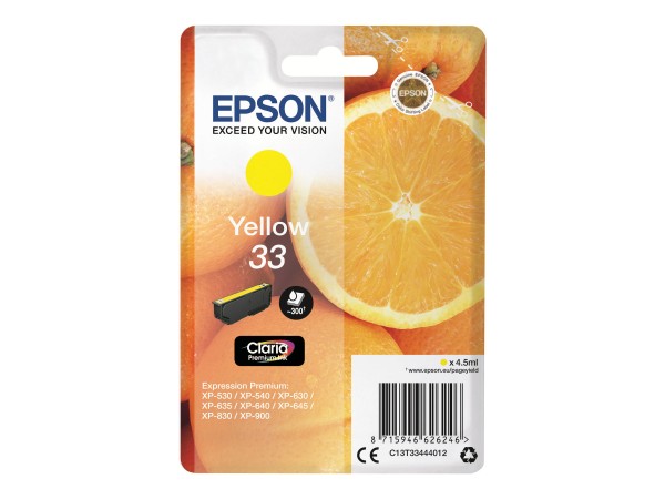 Epson Oranges Cartuccia Giallo T33 Claria Premium - Resa standard - Giallo - Inchiostro a base di pi